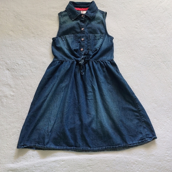DENIM CHAMBRAY SLEEVELESS GIRLS DRESS - Picture 1 of 11